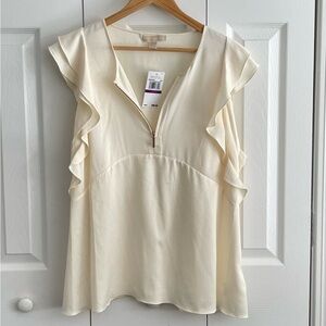 NWT -- Michael Kors 1/2 Zip Flutter Sleeve Blouse